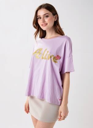 Tricou serigrafie mâneci scurte violet ONE TEE femeie