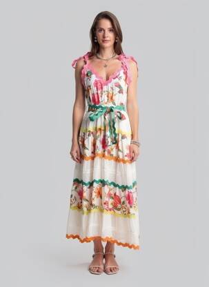 Rochie lungă imprimeu floral fără mâneci alb LILY ROSE femeie