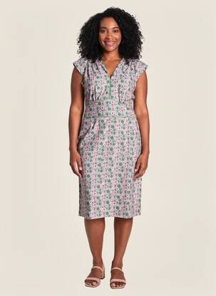 Rochie midi imprimeu floral mâneci scurte verde PRINCESSE NOMADE femeie