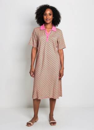 Rochie midi imprimeu fantezie mâneci scurte roz PRINCESSE NOMADE femeie