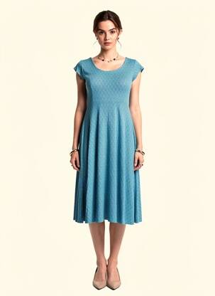 Rochie midi imprimeu fantezie mâneci scurte albastru LINGAM femeie