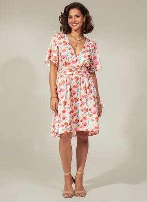 Rochie midi mâneci scurte mâneci scurte alb CERISE BLUE femeie