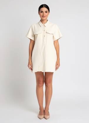 Rochie scurtă mâneci scurte mâneci scurte bej EMILIE.K femeie