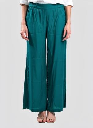 Pantalon larg țesătură poplin mărime normală verde PRINCESSE NOMADE femeie