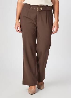 Pantalon drept țesătură poplin mărime normală maro BY ONE femeie