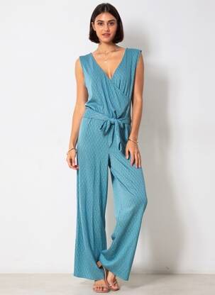 Salopetă-pantalon guler petrecut fără mâneci albastru LINGAM femeie