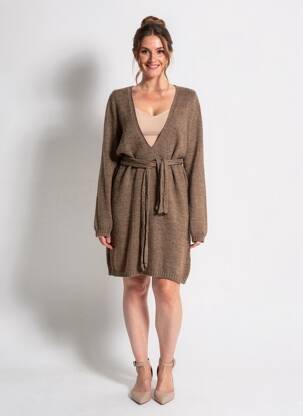 Rochie pulover guler în v mâneci lungi maro LE PHARE DE LA BALEINE femeie