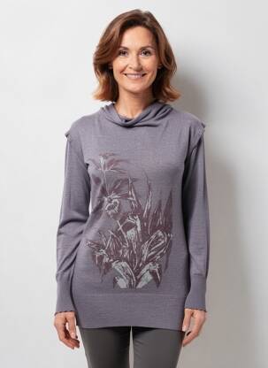 Pulover tunică țesătură melanj mâneci lungi violet KATMAI femeie
