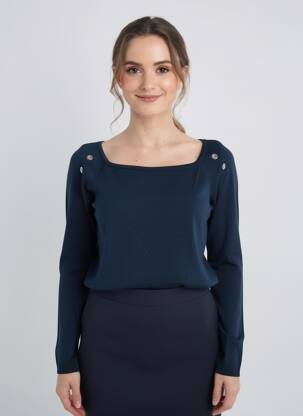 Pulover croială cambrată mâneci lungi albastru RINASCIMENTO femeie