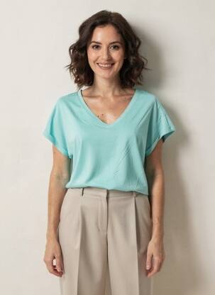 Tricou guler în v mâneci scurte albastru LOLA ESPELETA femeie