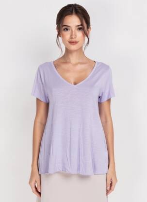 Tricou guler în v mâneci scurte violet AMERICAN VINTAGE femeie