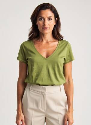 Tricou guler în v mâneci scurte verde KANOPE femeie