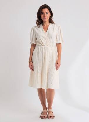 Rochie midi croială fluidă mâneci scurte bej RUE MAZARINE femeie