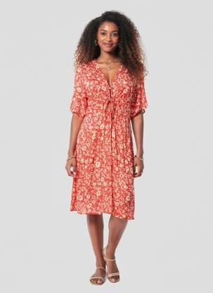 Rochie midi imprimeu floral mâneci scurte roșu FREEMAN T.PORTER femeie
