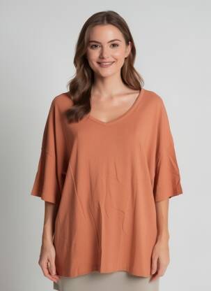 Tricou elasticitate mâneci scurte portocalie AMERICAN VINTAGE femeie