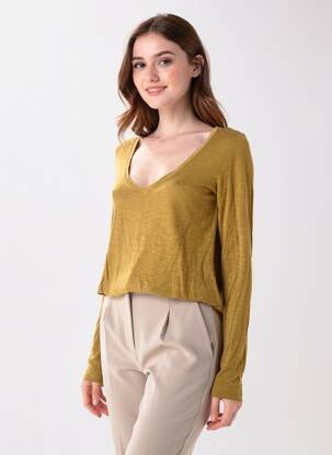 Top elasticitate mâneci lungi verde AMERICAN VINTAGE femeie