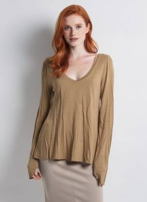 Top elasticitate mâneci lungi maro AMERICAN VINTAGE femeie