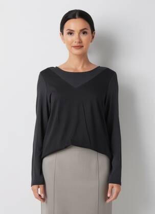 Top țesătură jersey mâneci lungi negru YERSE femeie