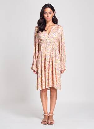 Rochie midi imprimeu floral mâneci lungi roz LPB LES PETITES BOMBES  femeie