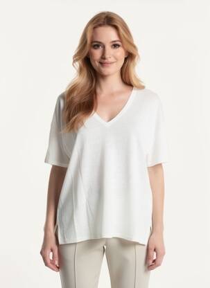 Tricou guler în v mâneci scurte alb INDI & COLD femeie