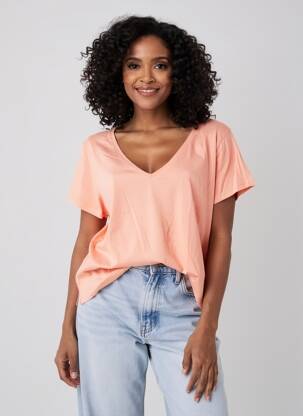 Tricou guler în v mâneci scurte roz KANOPE femeie