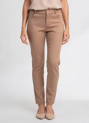 Pantalon slim țesătură poplin mărime normală maro RINASCIMENTO femeie