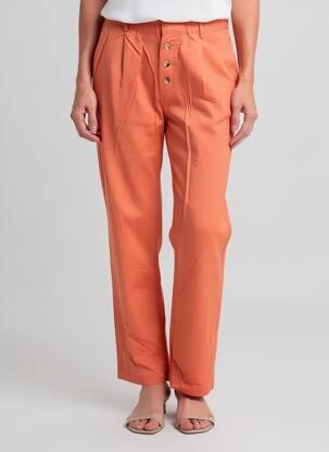 Pantalon drept țesătură poplin mărime normală portocalie YERSE femeie