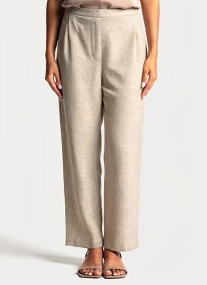 Pantalon drept țesătură crep mărime normală bej ATLANTA femeie