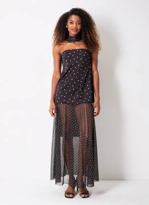 Rochie lungă fără mâneci fără mâneci negru LUMINA femeie