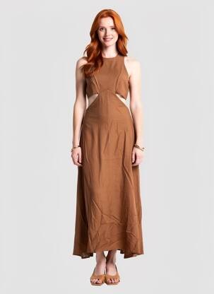 Rochie lungă fără mâneci fără mâneci maro LUMINA femeie