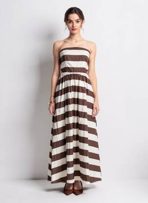 Rochie lungă fără mâneci fără mâneci maro LUMINA femeie