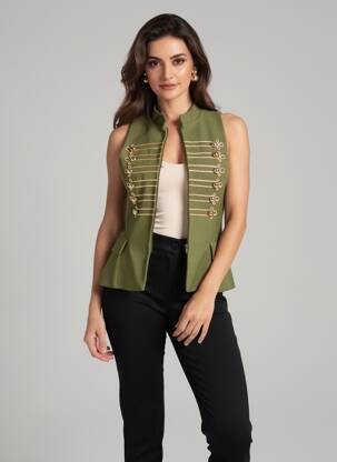 Jachete casual guler rotund verde LUMINA femeie