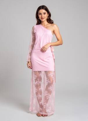 Rochie lungă mâneci lungi mâneci lungi roz LUMINA femeie