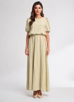 Rochie lungă mâneci scurte mâneci scurte verde ALTAMIRA femeie