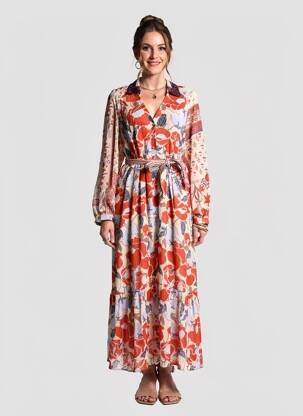 Rochie lungă mâneci lungi mâneci lungi roșu ALTAMIRA femeie