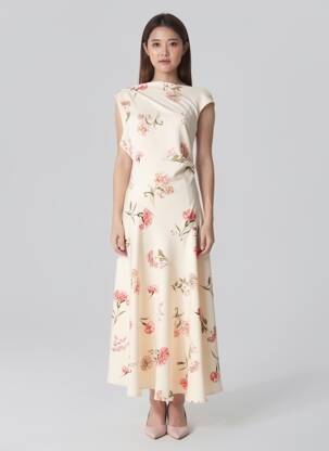 Rochie lungă mâneci scurte mâneci scurte bej LUMINA femeie