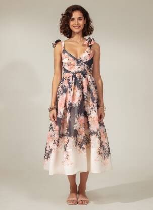 Rochie lungă imprimeu floral bretele subțiri roz DE ROYAL femeie