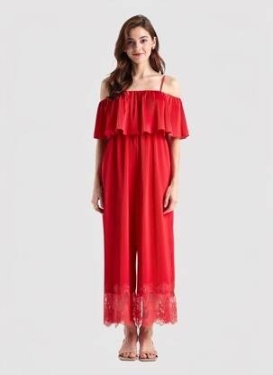 Salopetă-pantalon croială fluidă bretele subțiri roșu LUMINA femeie