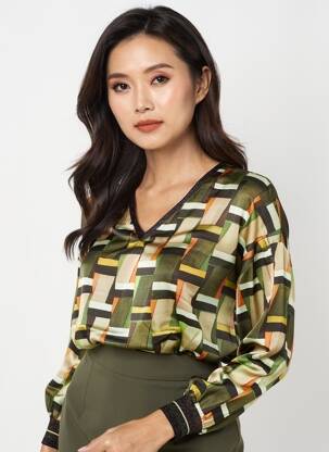 Tricou imprimeu fantezie mâneci lungi verde ALDO MARTIN'S femeie