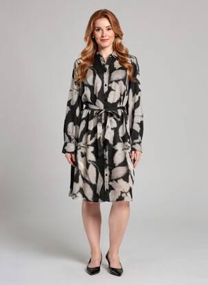 Rochie midi imprimeu fantezie mâneci lungi negru CREAM femeie