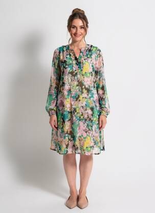 Rochie midi imprimeu fantezie mâneci lungi verde CREAM femeie