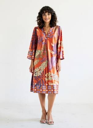 Rochie midi mâneci 3/4 mâneci 3/4 portocalie K-DESIGN femeie
