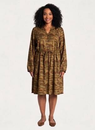 Rochie midi imprimeu fantezie mâneci lungi verde CREAM femeie