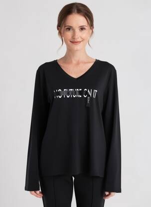 Tricou serigrafie flockată mâneci scurte negru EVA KAYAN femeie