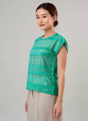 Tricou croială dreaptă mâneci scurte verde LEO & UGO femeie