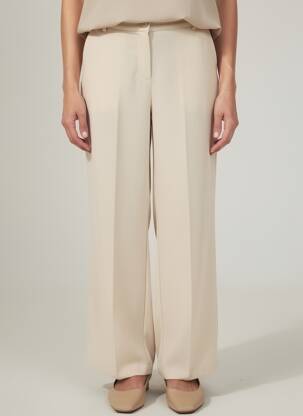 Pantalon larg țesătură crep mărime normală bej CREAM femeie