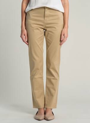 Pantalon drept elasticitate talie înaltă bej KANOPE femeie