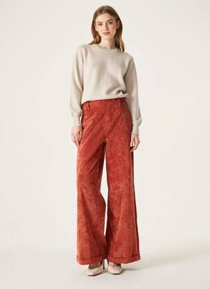 Pantalon larg închidere cu fermoar lateral talie înaltă portocalie STUDIO PARISIEN femeie