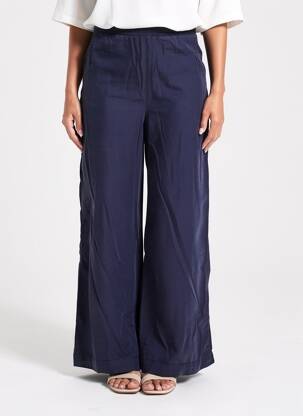 Pantalon larg țesătură poplin mărime normală albastru KANOPE femeie