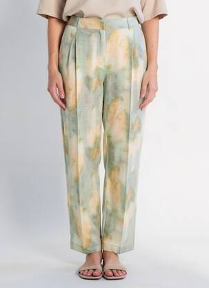 Pantalon drept țesătură crep mărime normală verde INDI & COLD femeie